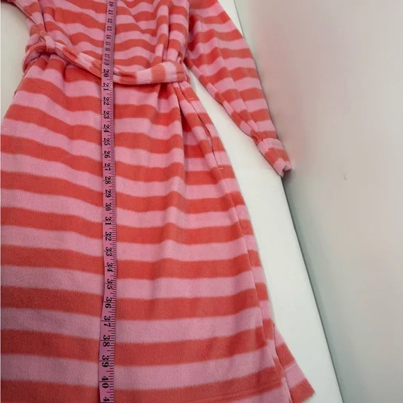 Nick and Nora Size XS/S Pink Coral Striped Soft Fuzzy Belted Robe OWL Embroidery